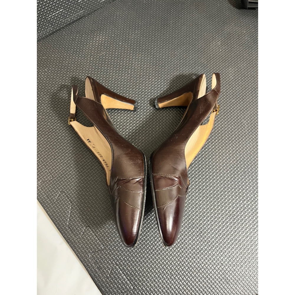 Vintage Salvatore Ferragamo Brown Kitten Heel Leather Pumps Brown Sz 7 AA Narrow - Picture 6 of 10
